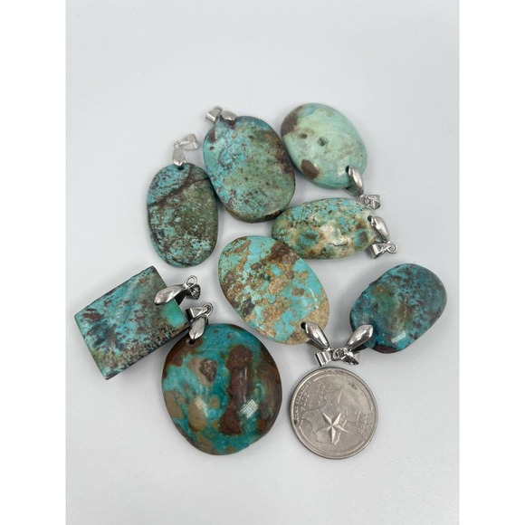 8 Natural Persian Turquoise Pendants Metal Stainless Steel Hook Bulk Lot - Picture 11 of 11